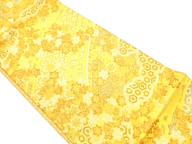 佐賀錦菱に亀甲・紅葉模様織出し袋帯